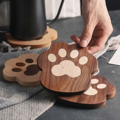Fashion Cat Claw Shape Walnut Cup Mat Coasters 11.5x12.5x1.2cm para el logotipo personalizado