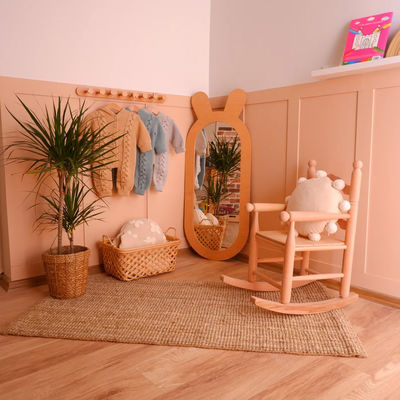Diseño rústico Espejo decorativo de madera para vestir el salón Montessori de los niños