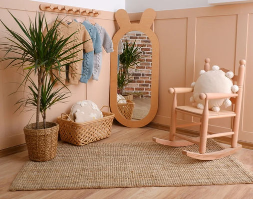 Diseño rústico Espejo decorativo de madera para vestir el salón Montessori de los niños