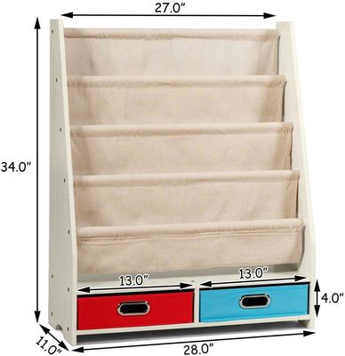 Muebles de sala de estar Organizador de estanterías de libros de madera con 4 estanterías y 2 cajas de almacenamiento de juguetes