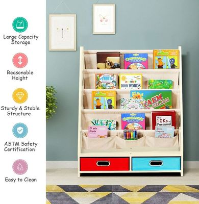 Muebles de sala de estar Organizador de estanterías de libros de madera con 4 estanterías y 2 cajas de almacenamiento de juguetes