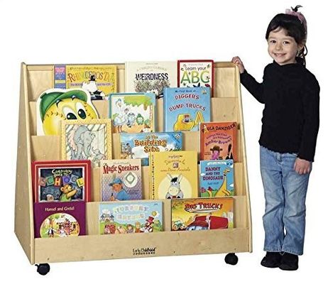 Estante de libros para niños gabinete de almacenamiento con color mancha y pantalla de libros móviles de doble cara