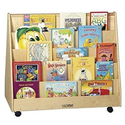 Estante de libros para niños gabinete de almacenamiento con color mancha y pantalla de libros móviles de doble cara