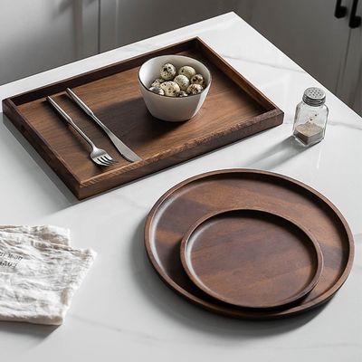 bandeja de servicio de madera de nuez de acacia de forma redonda octogonal 30x20x3cm con impresión a fuego