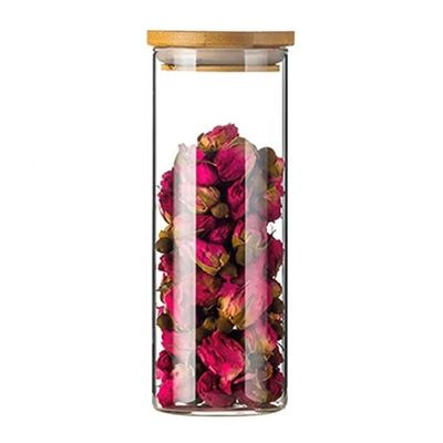 Envases de vidrio de borosilicato de grado alimenticio con tapa sellada de bambú para especias de azúcar de arroz