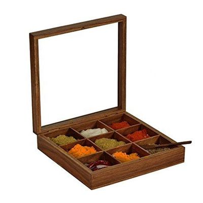 Caja de especias de madera rectangular con acabado antiguo y tamaño personalizado