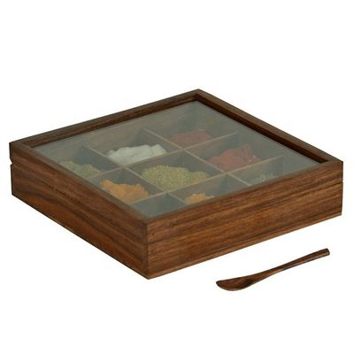 Caja de especias de madera rectangular con acabado antiguo y tamaño personalizado