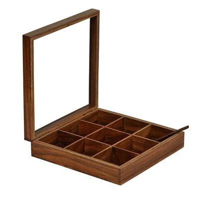 Caja de especias de madera rectangular con acabado antiguo y tamaño personalizado