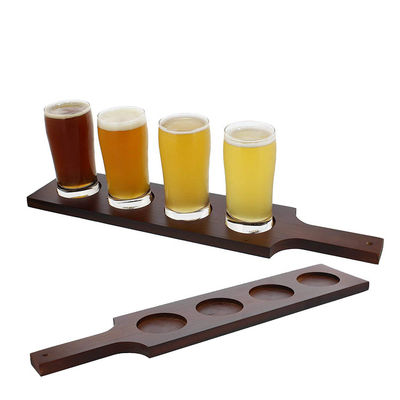 Color de mancha Paddle de degustación de cerveza de madera personalizada con bandeja de soporte de vidrio certificado FSC