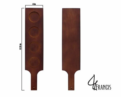 Color de mancha Paddle de degustación de cerveza de madera personalizada con bandeja de soporte de vidrio certificado FSC