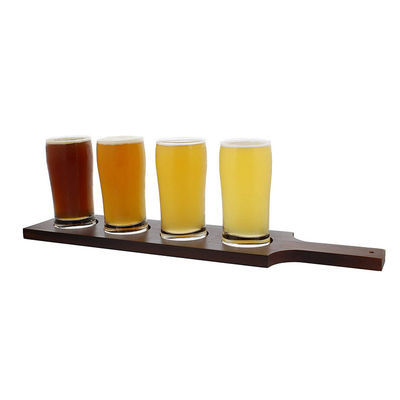 Color de mancha Paddle de degustación de cerveza de madera personalizada con bandeja de soporte de vidrio certificado FSC