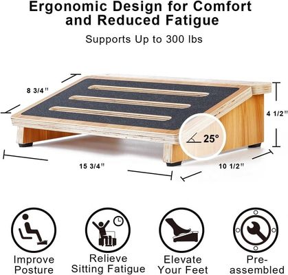 Taburete ergonómico de escalones de madera para apoyar la postura debajo del escritorio en sillas para el hogar y la oficina