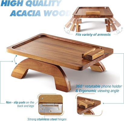 Sofá de bambú de gran cantidad bandeja de mesa brazo plegable clip para el tipo de sofá de pie personalizado