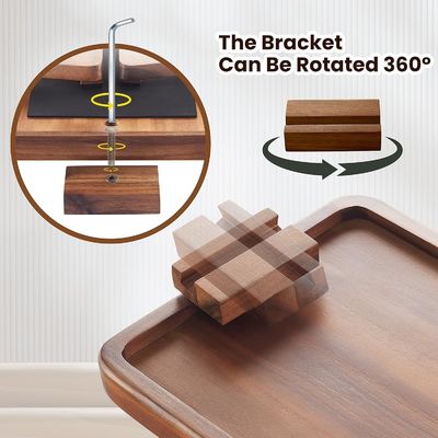 Mesa de brazos giratorios 360 para el sofá de madera de acacia bandeja de reposabrazos en mesas laterales de madera
