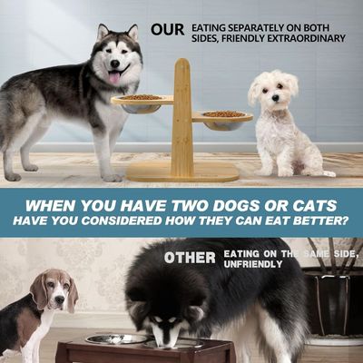 Estante de plato de comida para mascotas de bambú de alimentación elevada para altura ajustable sin pantalla LCD