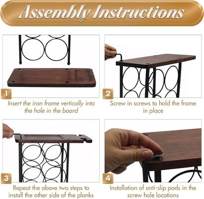 Tipo de soporte de vino de escritorio con bandeja de madera y organización