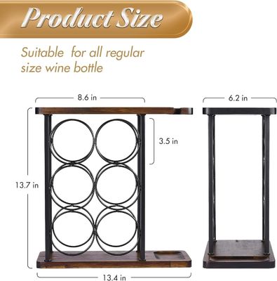 Tipo de soporte de vino de escritorio con bandeja de madera y organización