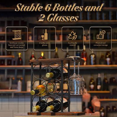 Tipo de soporte de vino de escritorio con bandeja de madera y organización