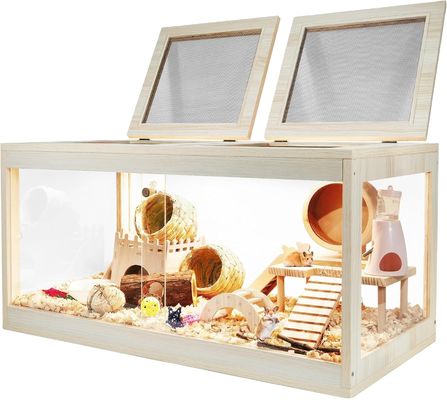 Jaula de hámster de madera con techo abierto y láminas acrílicas Casa construida sólida incluida
