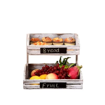 Logotipo personalizado de la granja de 2 niveles Cesta de madera para la cocina Sala de comedor y habitación de invitados