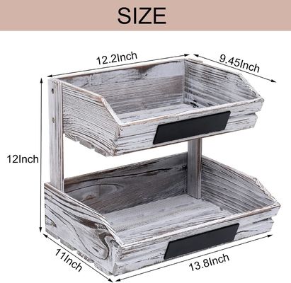 Logotipo personalizado de la granja de 2 niveles Cesta de madera para la cocina Sala de comedor y habitación de invitados