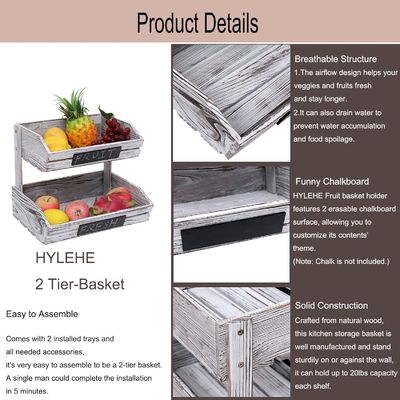 Logotipo personalizado de la granja de 2 niveles Cesta de madera para la cocina Sala de comedor y habitación de invitados