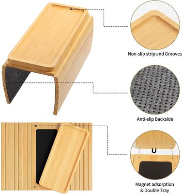 Compuesto de bambú sofá bandeja de brazo Mesa gran sofá soporte de taza bandeja para tazas de teléfono remoto