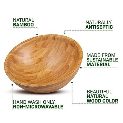 Logotipo personalizado Eco-amigable natural redondo de bambú ensalada tazón para estilo moderno Amazon Design