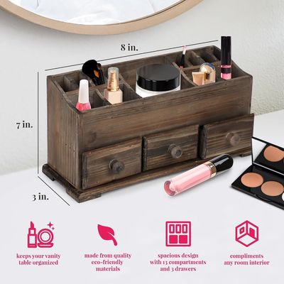 Organizador de vanidad rústico de logotipo personalizado para maquillaje de cosméticos y accesorios de baño