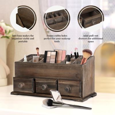 Organizador de vanidad rústico de logotipo personalizado para maquillaje de cosméticos y accesorios de baño