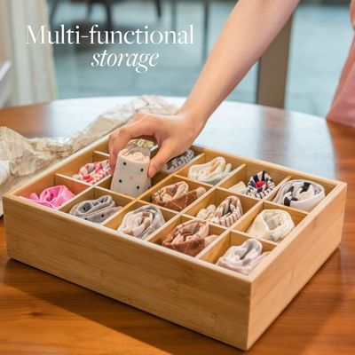 15 Compartimiento Organizador de almacenamiento de bambú para cinturones corbatas sostenes calcetines joyas