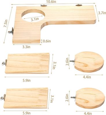 Plataforma de madera para jaula de hámster agujero redondo en forma de L 5Pcs juguetes de pedal logotipo personalizado