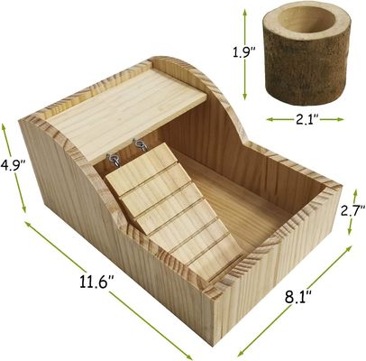 Caja de baño de arena de madera con escalera de escalada y diseño de casa bañera de chinchilla Bo