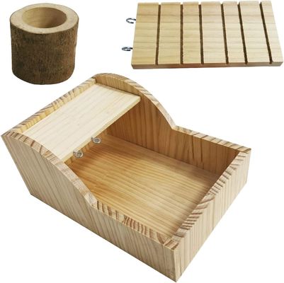 Caja de baño de arena de madera con escalera de escalada y diseño de casa bañera de chinchilla Bo