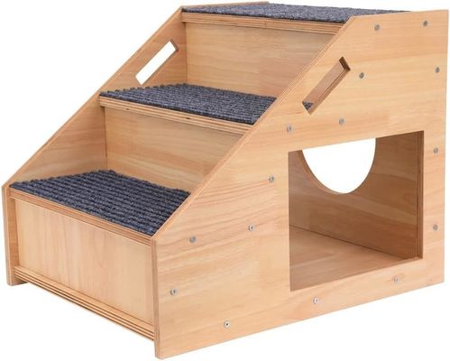 Escaleras para perros de madera de 3 niveles con escaleras antideslizantes y cierre con botón de casa de gatos