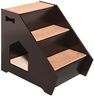 Escaleras de madera para mascotas con 3 escalones antideslizantes y casa incorporada perfecta para perros gatos mascotas cortas