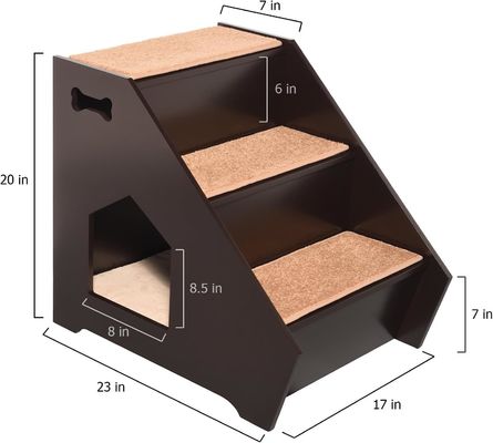 Escaleras de madera para mascotas con 3 escalones antideslizantes y casa incorporada perfecta para perros gatos mascotas cortas