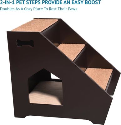 Escaleras de madera para mascotas con 3 escalones antideslizantes y casa incorporada perfecta para perros gatos mascotas cortas