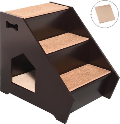 Escaleras de madera para mascotas con 3 escalones antideslizantes y casa incorporada perfecta para perros gatos mascotas cortas