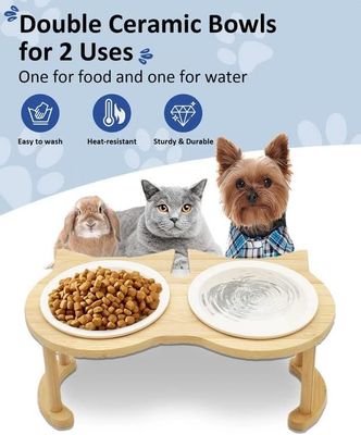 Estante de cuenco de alimentación para mascotas de madera ajustable para fuente de alimentación no aplicable y alimentadores para mascotas