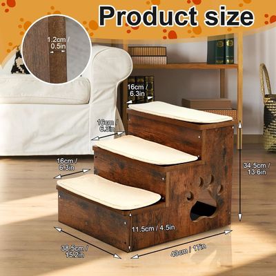OEM 3 niveles Escaleras de madera para perros Escalones antideslizantes Escaleras para cachorros con almacenamiento Alfombra lavable