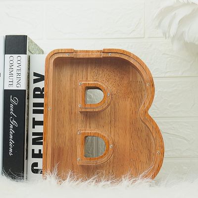 Carta de madera de alfabeto acrílico caja de dinero Impresión quemado letra grande bancos de cerdo para niños