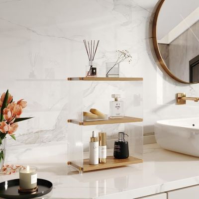 Estante de madera y metal de 3 niveles para el baño