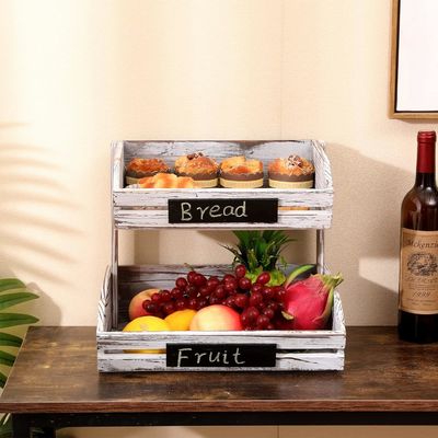 Organizador de madera de plantación de plantación de 2 niveles soporte de cesta de alimentos para la organización de la cocina