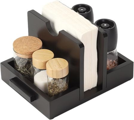 2024 Diseño de estilo americano soporte de servilleta de madera para la mesa para almacenar sal y pimienta agitadores
