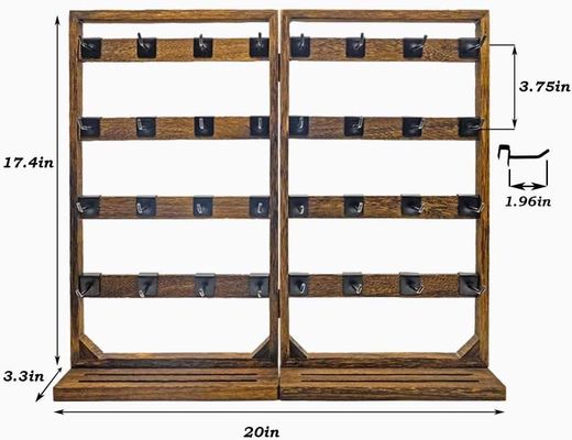 Inicio Tema Joyería plegable de madera Stand de exhibición con 32 ganchos y bandeja de anillo extraíbles