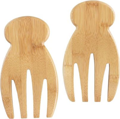 Conjunto de 2 manos de ensalada de madera de bambú perfectas para lanzar y servir pasta de ensalada y más
