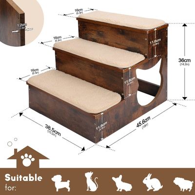 Escaleras para perros de madera de 3 niveles Escalones para perros de madera maciza con almohadillas antideslizantes y alfombra lavable
