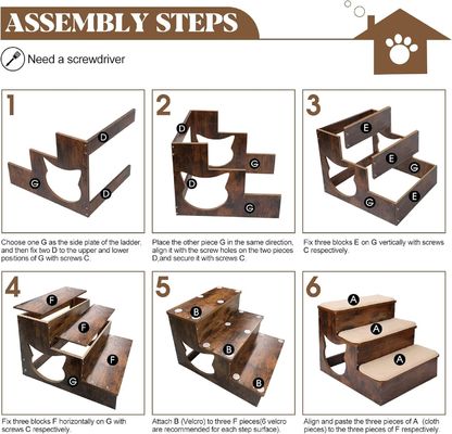 Escaleras para perros de madera de 3 niveles Escalones para perros de madera maciza con almohadillas antideslizantes y alfombra lavable