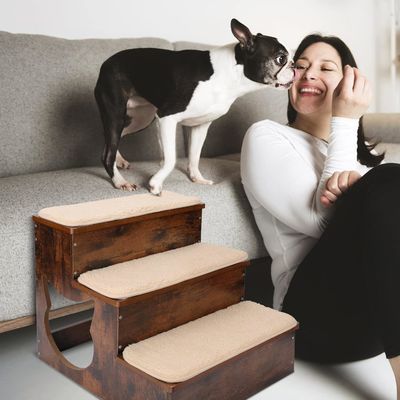 Escaleras para perros de madera de 3 niveles Escalones para perros de madera maciza con almohadillas antideslizantes y alfombra lavable